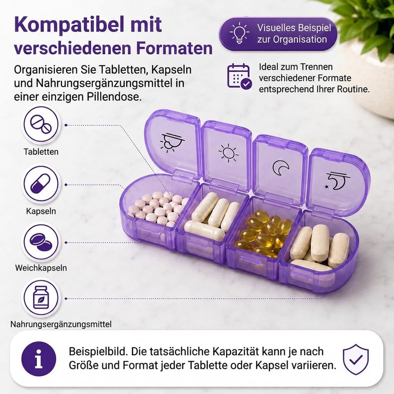 Edicare, Pill Box 7 Days, Morning Noon Evening, Medication Box