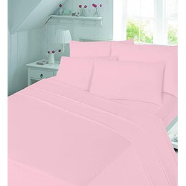 Comfort Collections Flannelette Fitted Bed Sheet Thermal Soft With FREE MATCHING 2 X PILLOW CASE Plain Dyed 100% Cotton Bed Fitted Sheet Pink Small Double 4FT