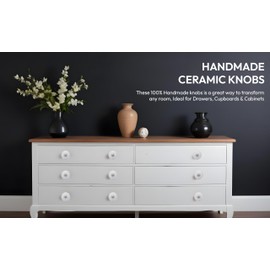 Ajuny Set of 10 Ceramic Knobs Printed White for Kitchen Cabinets Cupboards Drawers Chest Glossy Finishing Handles Decorative Pull Knob