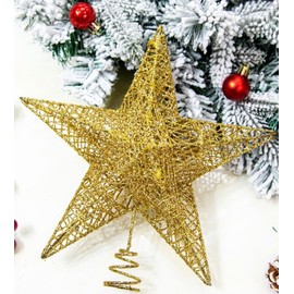 20cm Christmas Tree Topper, Gold Tree Topper Star Xmas Star Decorations for Trees