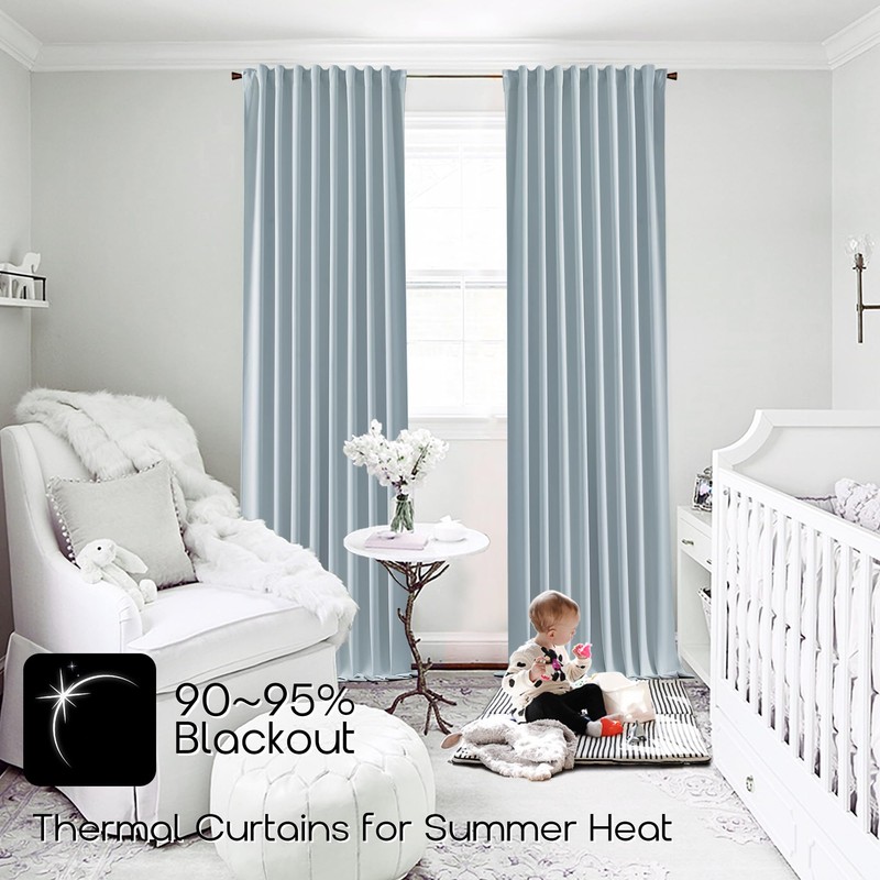 SHINELAND Light Blue Room Darkening 108 Inch Long Ceiling Curtain