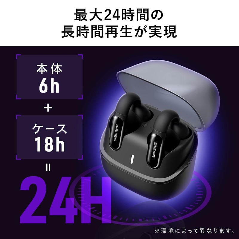 サンワダイレクト イヤーカフ イヤホン Bluetooth オープンイヤー IPX4 防水 耳を塞がないイヤホン 通話 AIノイズキャンセル機能