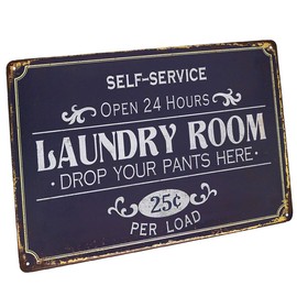 Hioni Metallschild mit Aufschrift „Self-Service Laundry Room Open 24 Hours“, Vintage-Stil, Wanddekoration