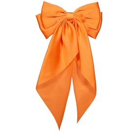 Large Hair Bow, Silky Satin Bowknot Hair Clip, Oversized Long Tail Hair Ribbon Barrette for Women Girls Ponytail Hair Accessories, Orange