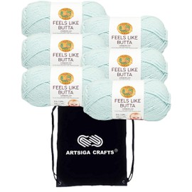 Lion Brand Feels Like Butta Ice 215-106 (6-Skeins - Same Dye Lot) Worsted Medium #4 Polyester Yarn for Crocheting and Knitting - Bundle with 1 Artsiga Crafts Project Bag