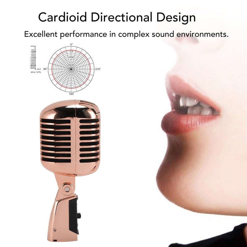 Professional Vintage Wired Microphone, Zinc Alloy Retro Dynamic Vocal Microphone