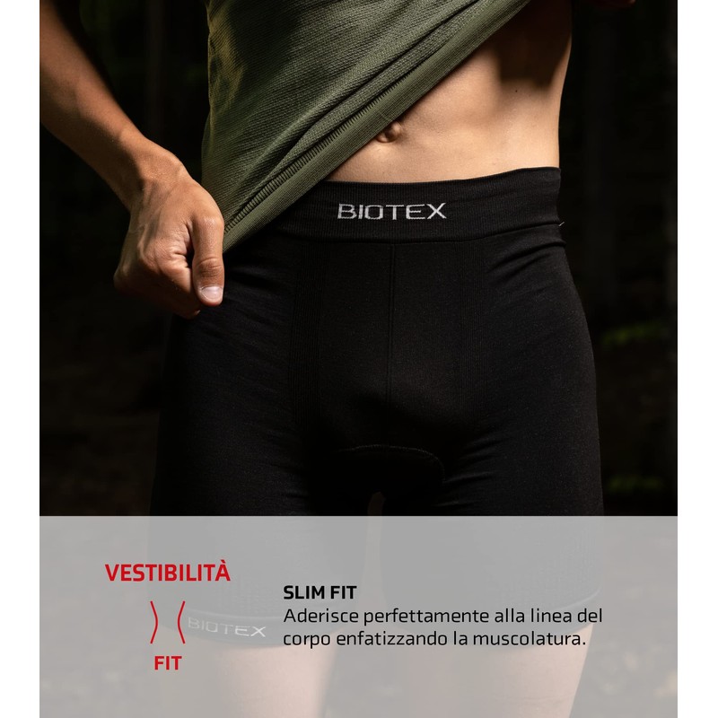 BIOTEX Bioflex Seamless Boxer fondello, Men's, Bioflex Seamless, 04 Nero