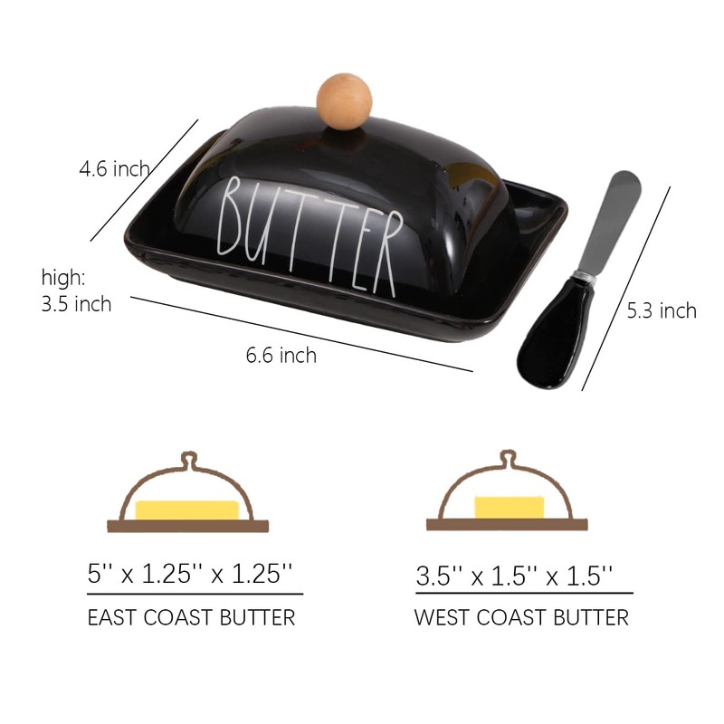 oskas Farmhouse Porcelain Black Butter Dish with Lid and Knife