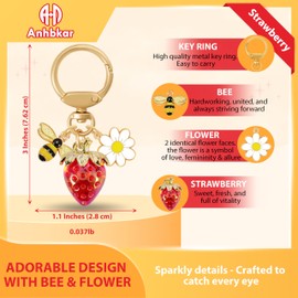 ANHBKAR Strawberry Bag Charm with Flower & Bee for Handbags or Wallet - Cute Strawberry Keychain Accessories for Women, Girls (RED)