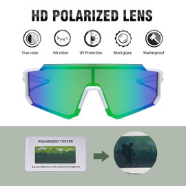 Suertree Cycling Glasses Sports Glasses Women Men Quick Glasses Lightweight Myopic Polarised Sports Sunglasses with UV400 for Sun Protection, Fishing, Travel, Outdoor Activities, White+Green+JSNQ
