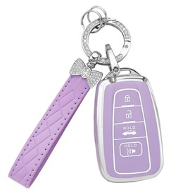 CARFIB for Toyota Key Fob Cover with Keychain Car Accessories for Camry RAV4 Highlander Corolla 4runner Prius Hybrid Girly Keys Case Cover 4 Button TPU Purple