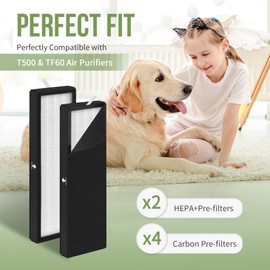 Nisreen T500 Filter Compatible with Alen Air Purifier Filter Replacement T500, Fit for Part# TF60 TF60-MP, 2 Sets of T500 Replacement Filters with Extra 4 Carbon Pre-filters