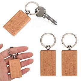 10 PCS Wood Keychain Blanks, Beech Wood Engraving Blanks Key Chain Unfinished Wood Key Tags Keyring Blanks Key Chain Bulk for DIY Key Chains Clothing Bag Decoration (Rectangular
