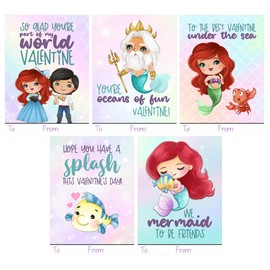 Silly Goose Gifts Darling Little Mermaid Themed Valentines Day Card for Kids School Classroom Exchange (Set of 25)