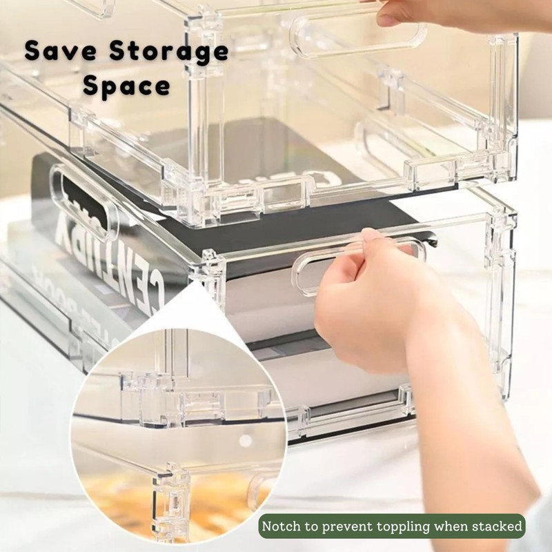 REHUK Premium 2 Pack Strong Transparent Plastic Collapisble Stackable Storage
