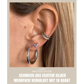 Brandlinger ® Gold Chunky Hoop Earrings Gold Jewellery Women's 18 Carat (Silver and Gold) for Women and Girls Outer Diameter 25 mm, Brass