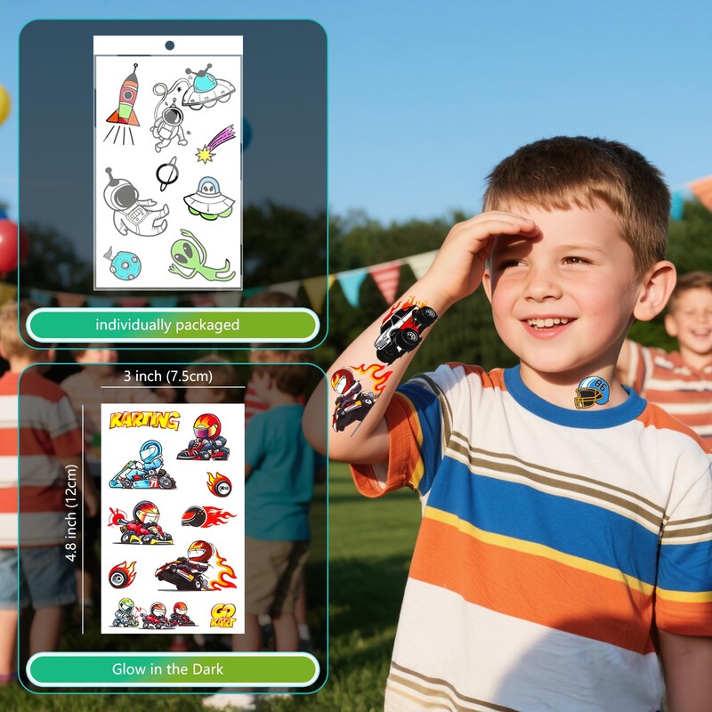 150+ Glow in the Dark Temporary Tattoos for Boys, Dinosaur