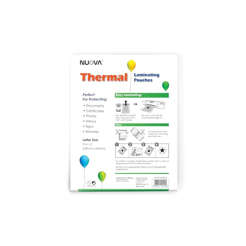 Nuova Premium Thermal Laminating Pouches 9" x 11.5", Letter Size,
