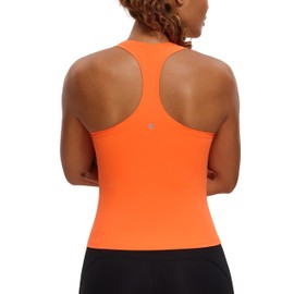 CRZ YOGA Butterluxe Racerback Workout Tank Tops for Women Tight Sleeveless Camisole Gym Athletic Yoga Shirts Neon Orange Small