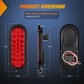 Nilight 6Inch Oval Trailer Tail Light 2PCS Red 24LED Stop Brake Turn Marker Lights w/Flush Mount Grommets Plugs IP67 Waterproof for 12V Truck ATV UTV Bus RV Camper