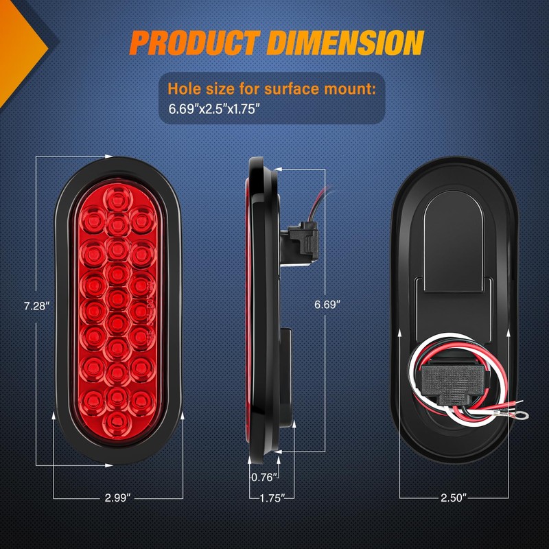 Nilight 6Inch Oval Trailer Tail Light 2PCS Red 24LED Stop