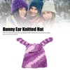 Bunny Ear Knitted Hat Purple Warm Windproof Thicken Stretchy Stylish