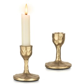 Candelabros de latón antiguo de hierro cónico: juego de 2 portavelas de hierro forjado fundido, portavelas de latón clásico, para el hogar, bodas, mesa de comedor, fiesta