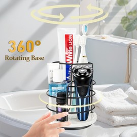 Toothbrush Holder, 360° Rotation 3 Slots Bathroom Organizer Countertop with Marble Base for Tooth Brush Toothpaste Vanity Makeup Brushes Holder