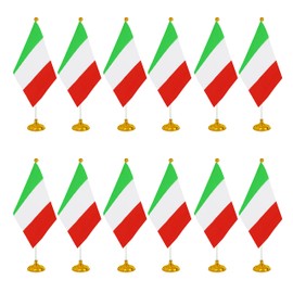 WXTWK 12 Pack Italy Flag Italian Desk Flag Small Mini Italian Table Flags With Stand Base,Home Office Festival Events Celebration Decorations