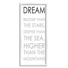 Stupell Industries Dream Bigger Than The Stars Motivational Kids Phrase, Designed by Anna Quach White Framed Wall Art, 10 x 24, Grey