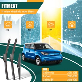 KVQ KVQ Windshield Wiper Blades Replacement for Kia Sorento 2011-2015, Kia Soul 2010-2019, Kia Soul EV 2018-2019, Original Equipment Replacement Front Rear Wiper Blade Set - 24" 20" 11" (Set of 3)