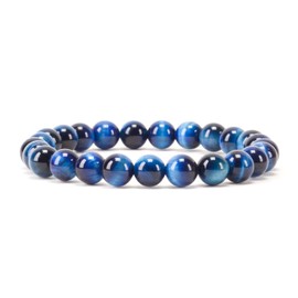 Cherry Tree Collection - Small, Medium, Large Sizes - Gemstone Beaded Bracelets For Women and Men - 8mm Round Beads (Jade Blue Tiger's Eye - Small)