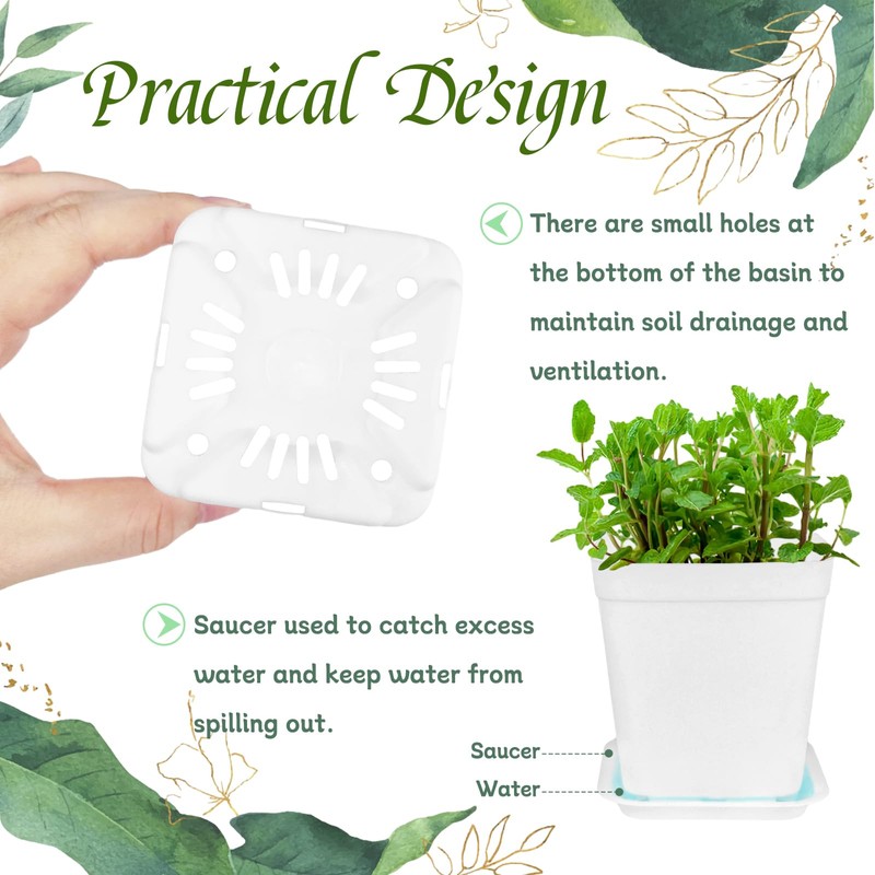 OJYUDD 72 Pcs 3 Inch White Square Plastic Pots with