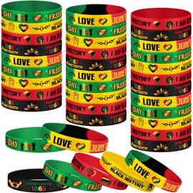 Skylety 120 Pcs Happy Juneteenth Rubber Bracelets Silicone Freedom Day Wristband Juneteenth Gifts Bulk for African Afro American Festival Party Favors Independence Day Patriotic Goodie Bag Stuffers