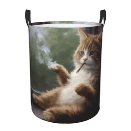 NSDGGE Cat Laundry Hamper Collapsible Large Laundry Baskets with Easy Carry Handles Freestanding Oxford Cloth Waterproof Clothes Hamper Storage Basket for Clothes Organizer 19.6" x 15.7"