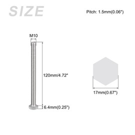 METALLIXITY Hex Bolts (M10-1.5x120mm) 2Pcs, 304 Stainless Steel Coarse Fully Threaded Hex Head Screw Bolt Machine Screws - for Furniture Repair, Silver