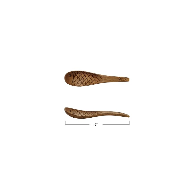 Bloomingville Acacia Wood Fish Shaped Spoon with Carved Design, Natural