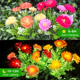 DUODEAN Solar Flowers Lights, 2 Pack Solar Garden Lights with 14 Blooming Flowers, Waterproof Solar Outdoor Fairy Lights for Outside Yard, Garden, Pathway, Walkway, Patio, Lawn, Cemetery, Grave Decor