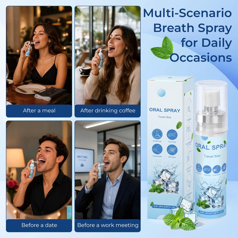 , Fresh Breath Spray, 20ml/0.68 oz Mouth Spray Mint (50-Pack)