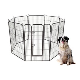 Safstar 8 Panels Metal Dog Playpen, 48" Height Dog Fence Exercise Pen with Doors for Large Medium Small Dogs Rabbits Cats, Foldable Pet Puppy Playpen for Indoor & Outdoor RV, Camping, Yard (Black)