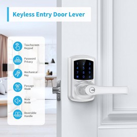 Signstek Keyless Entry,Digital Smartcode Door Lock for Front Door,Keypad Door Lock with Handle and Security Key,Touchscreen,Easy Installation,Silver