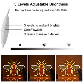 Bee Neon Sign for Wall Décor with Dimmable Switch LED Neon Signs Light