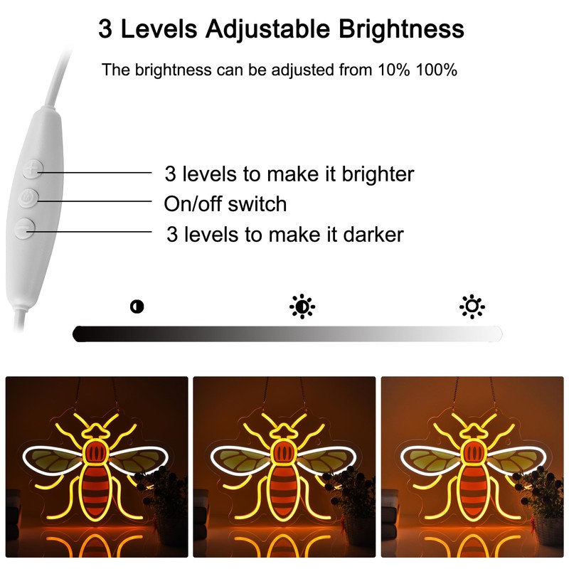 Bee Neon Sign for Wall Décor with Dimmable Switch LED