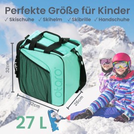Otaro Children's Ski Boot Bag with Helmet Compartment (Children, 27 L, Mint Green) Premium Ski Bag for Ski Boots, Also as Ice Skate Bag or Inline Bag, Ski Bag, Ski Bag Set, Ski Boot Bags