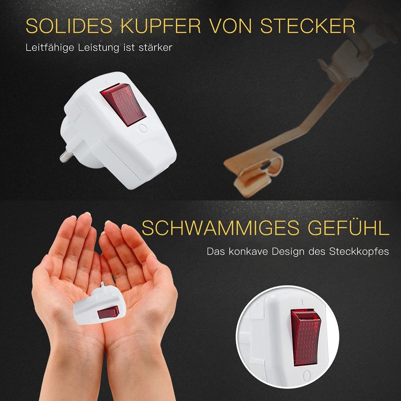 Schuko Plug with Switch, Pack of 3, PABANCE Earthing Contact