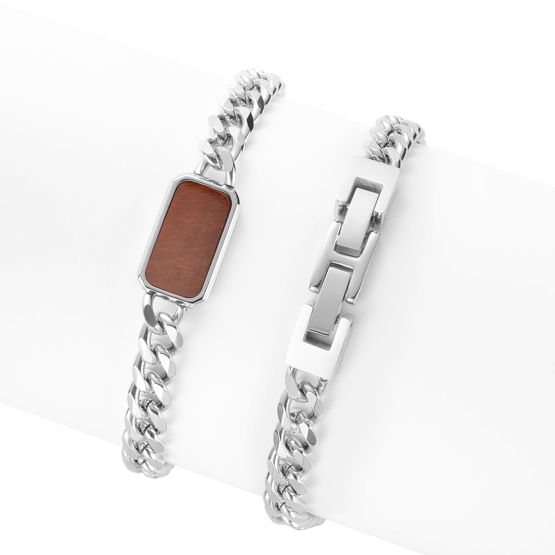 Geoffrey Beene Men's Rectangle Natural Stone Stainless Steel Chain Bracelet