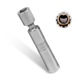 Neferta 1 PC Automotive Spark Plug Socket Wrench, 14mm Thin Wall 3/8" Drive 12 Point Spark Plug Socket with 360 Degree Universal Rotation Joint, Vehicle Detach Accessories, for Cars (Silver)