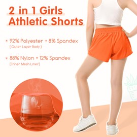 QooNoo Girls Athletic Shorts with Zipper Pocket Lightweight Elastic Waist Running Shorts for Teen Girls Kids Active Sports (Orange,Medium)