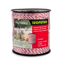 Electric Fence Polywire - 1640ft/500m | 6 Stainless Steel Strands, High Conductivity, Rust & UV Resistant | Portable Fencing for Livestock, Garden & Farm Enclosures