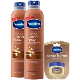 Vaseline Cocoa Radiant Spray Loción Corporal Paquete de 2 + Mini Terapia Labial para una Piel Suave y Brillante y Labios
